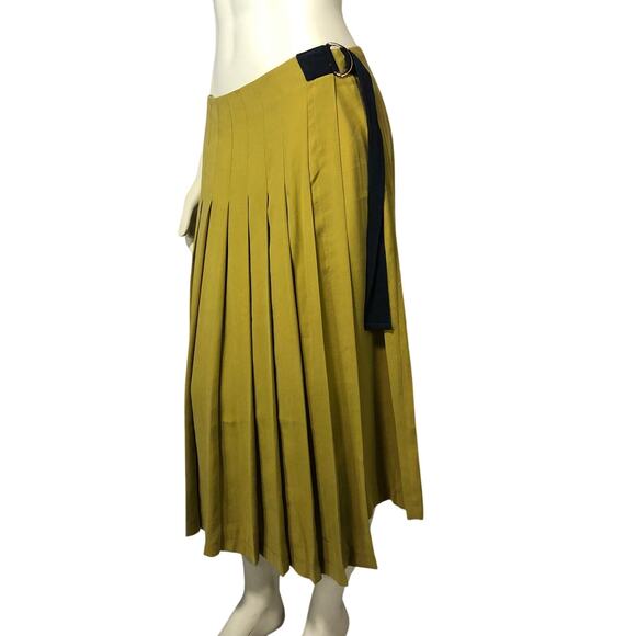 Roman Olive Pleated Wrap Midi High Waisted Skirt with side tie size 8 - Picture 3 of 12